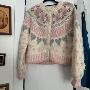 LoveShackFancy Pink and Cream Cardigan